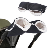 LooKu stroller hand muff with waterproof outer fabric protects hands in snow.