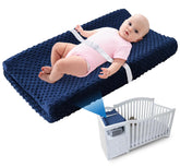 Loonah compact changing pad blue on crib with contoured sides for secure diaper changes.