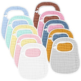 Loopeer snap muslin bibs set in bright colors, soft cotton and gentle on baby skin.