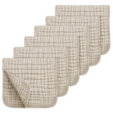 Looxii burp cloths flatlay 6-pack showing ultra-soft muslin for newborn comfort.