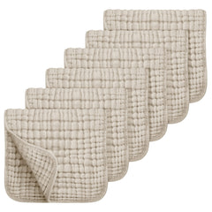 Looxii burp cloths flatlay 6-pack showing ultra-soft muslin for newborn comfort.