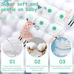 Looxii muslin burp cloths 6-layer thickening highlight absorbency for quick cleanups