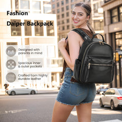 LORADI Compact Diaper Backpack side view demonstrates stroller clips for easy hands-free outings.