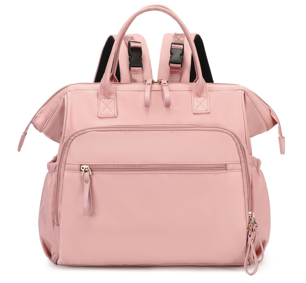 LORADI convertible diaper bag tote with a wide-open top in pink, quick access to baby essentials.