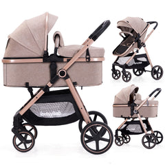 LORTSYBAB 2-in-1 stroller beige front view shows compact travel-ready design