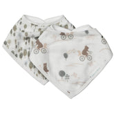 Loulou Lollipop bandana bib Bears on Bike with adjustable snaps for growing babies