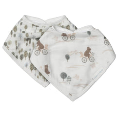 Loulou Lollipop bandana bib Bears on Bike with adjustable snaps for growing babies