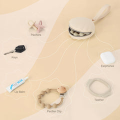 Lovbaby pacifier case interior capacity fits three pacifiers and two clips.