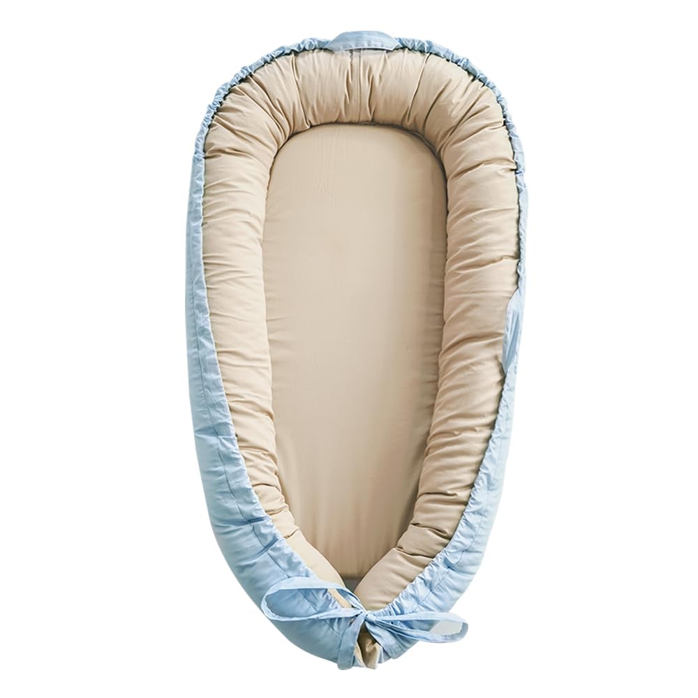 Love Mage baby lounger blue top view: compact, portable newborn spot for supervised tummy time.