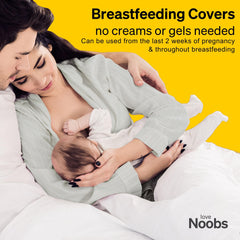 Love Noobs silver nursing cups worn under a bra for comfortable nursing.
