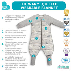 Love to Dream Extra Warm Toddler Sleep Suit blue feet detail shows grip pads