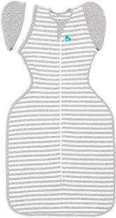 Love to Dream Swaddle UP 50/50 Gray front view demonstrates secure arms-up snugness for calm sleep