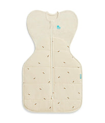 Love To Dream Swaddle Up Warm 2.5 TOG oatmeal bees arm-up close-up aids self-soothing.