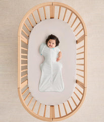 Love to Dream Transition Bag olive stripe-02 highlights soft stretch cotton for gentle snuggles.