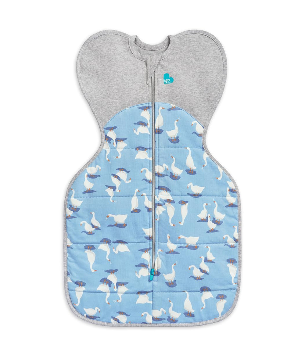 Love to Dream Warm Swaddle Up in Dusty Blue Silly Goose shows sleep tranquil setting for newborns