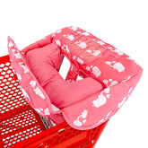 Love&go pink elephant cart cover front view demonstrates universal fit for carts and high chairs.