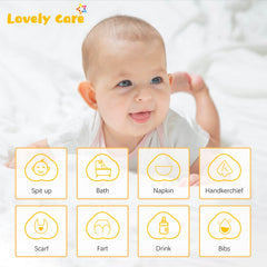 Lovely Care burp cloth close-up, ultra-absorbent cotton muslin catches spills efficiently.