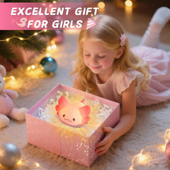 LOVERUIS Axolotl Night Light shows timer control for energy saving at night.