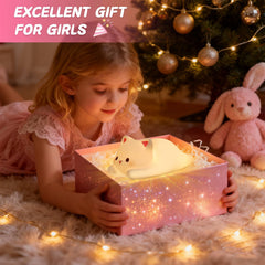 LOVERUIS Kiki cat night light is dimmable for gentle nursery lighting.