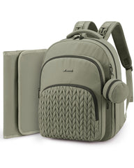 LOVEVOOK bean green diaper bag backpack with open compartments for quick organization.
