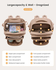 LOVEVOOK bean-green insulated pockets and pacifier holder for quick access.