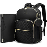 LOVEVOOK diaper bag backpack front view highlights quilted lozenge-black finish for organized on-the-go storage