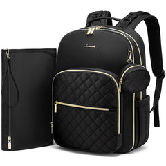 LOVEVOOK diaper bag backpack front view highlights quilted lozenge-black finish for organized on-the-go storage