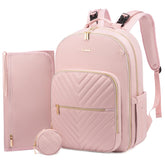 LOVEVOOK diaper bag backpack quilted pink front view with roomy storage for baby essentials.