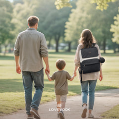 LOVEVOOK diaper bag backpack rear view highlights ergonomic straps for comfort.