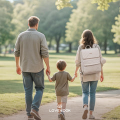 LOVEVOOK diaper bag camel back view highlighting padded straps for comfort.