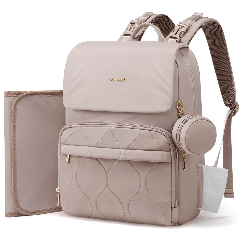 LOVEVOOK diaper bag camel front view shows spacious main compartment for quick packing.