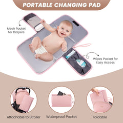 LOVEVOOK diaper bag backpack quilted pink built-in changing pad for clean diaper changes.