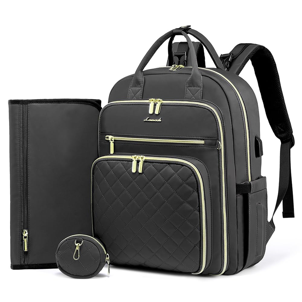 LOVEVOOK diaper bag front view with quick-access pockets for essentials