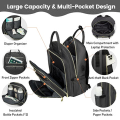 LOVEVOOK diaper bag interior with 18 organized pockets and dividers