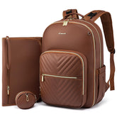 LOVEVOOK leather diaper bag backpack front view highlighting stylish organization.