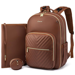 LOVEVOOK leather diaper bag backpack front view highlighting stylish organization.