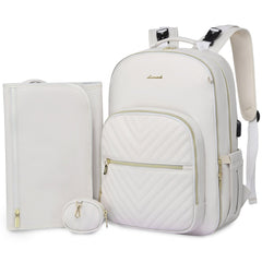 LOVEVOOK leather diaper bag backpack front view highlights easy-access essentials with quilted finish.