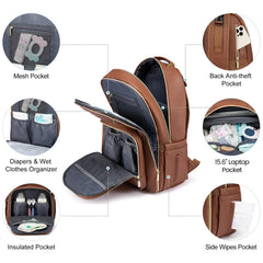 LOVEVOOK quilted diaper bag with changing pad in brown for on-the-go care.