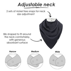 Lovjoy bandana bib features fashionable design for daily use and spill protection.