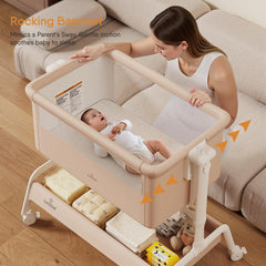 LovliTod Baby 3-in-1 bassinet rocking-mode demonstrates gentle soothing for calmer awakenings.