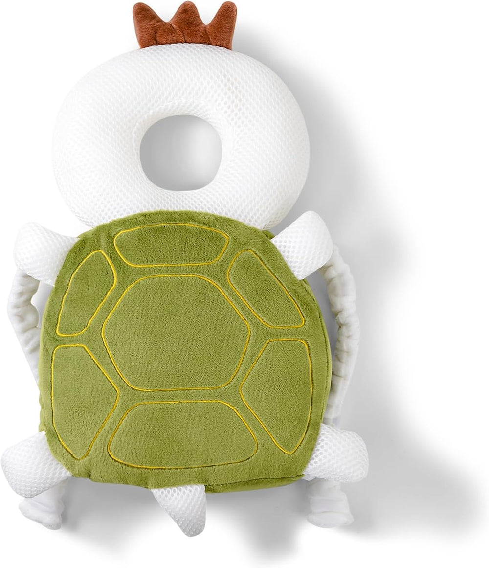 LOVOERNO baby head protector backpack front view, turtle design enhances toddler safety.