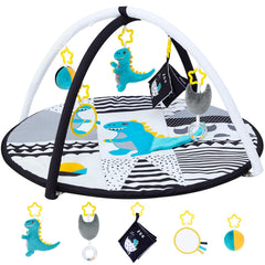 Lovvie & Joy dinosaur play gym overview for tummy time and sensory exploration.