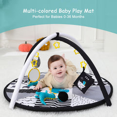 High-contrast color panels on Lovvie & Joy play gym to support visual focus.