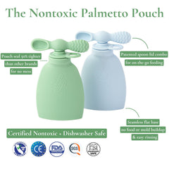 Lowcountry Littles Palmetto Pouch spill-safe spout reduces leaks during feeding.