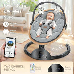 LrerBB Electric Baby Swing shows 3 seat positions for customizable comfort.