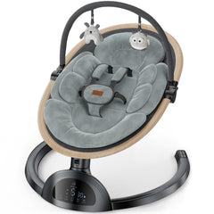 LrerBB Electric Baby Swing harness closeup shows secure 5-point safety for infants.