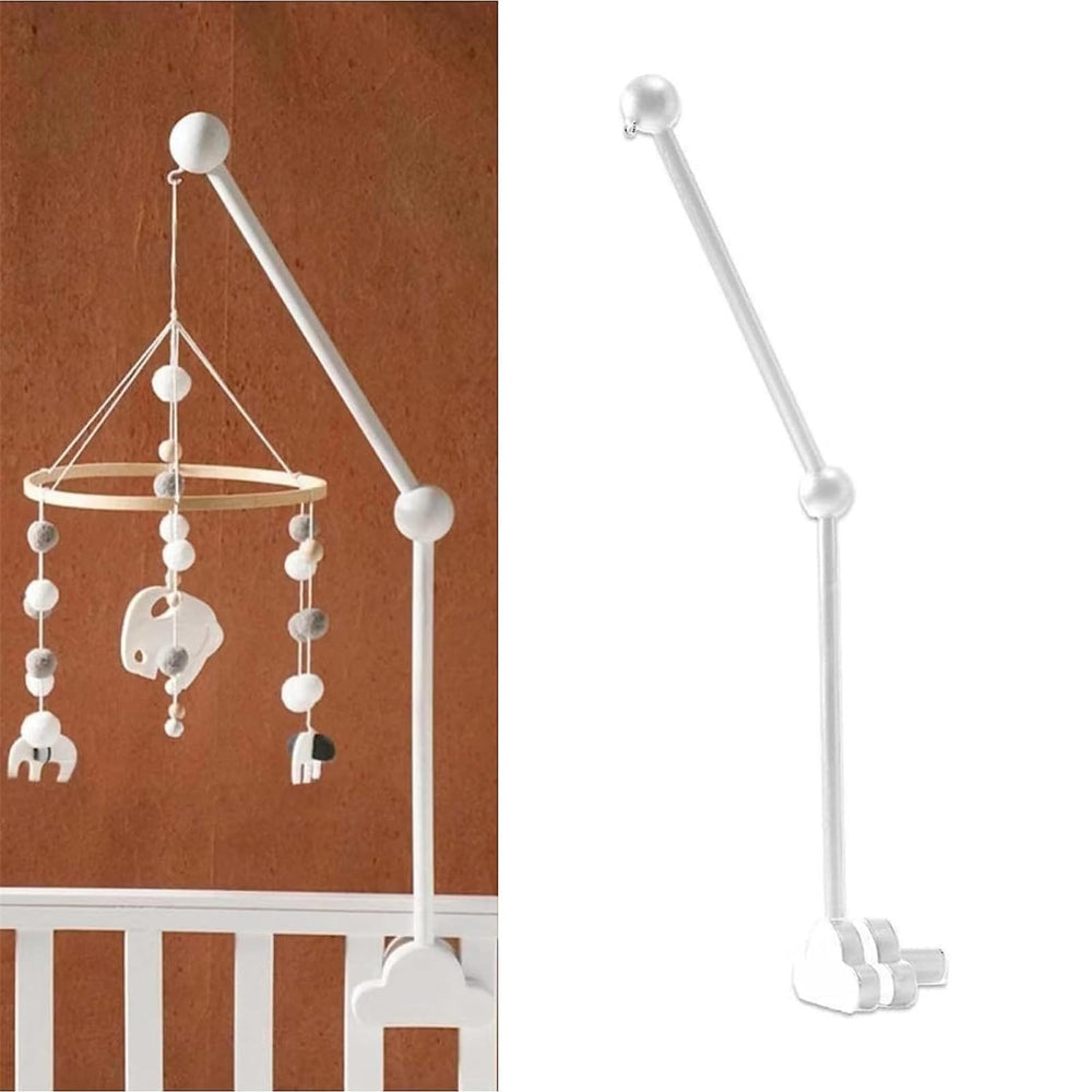 Lroterser Hanging Wooden Baby Crib Mobile Arm in front view demonstrates secure crib attachment.