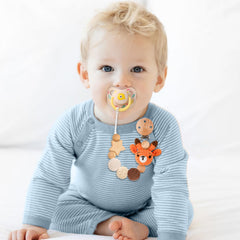 LSTRAGY deer pacifier clip attached to a baby's clothing for secure routine.