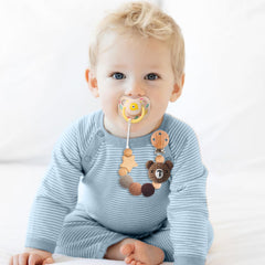 LSTRAGY pacifier clip wooden clip closeup shows a durable, clothes-friendly solution