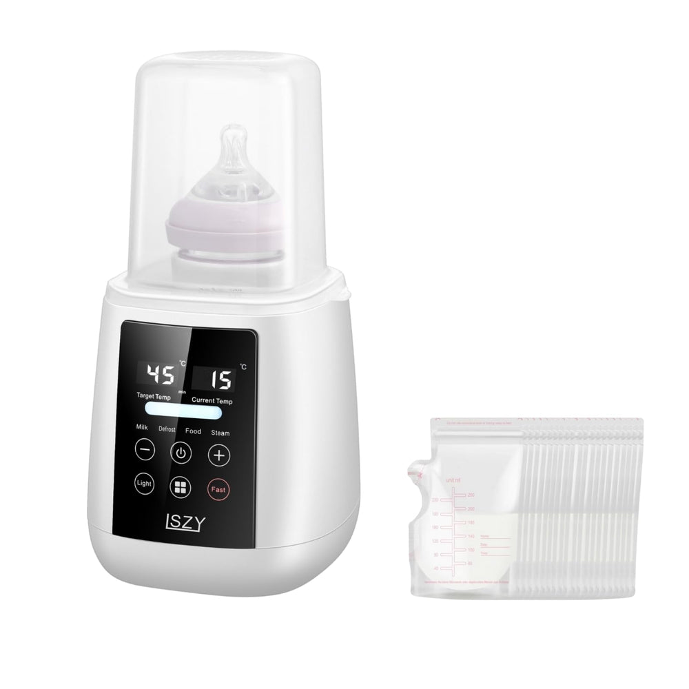 Lszy 12-in-1 warmer display shows quick heat settings for breast milk.